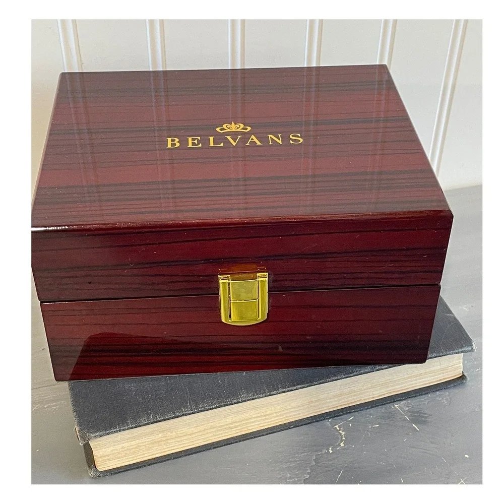 BELVANS Luxury Wooden Watch Box Display‎ Case Storage Gold Clasp BOX ONLY